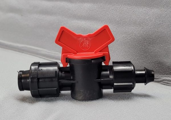 .420 BARB LARGE HANDLE VALVE X DRIP TAPE, RED HANDLE